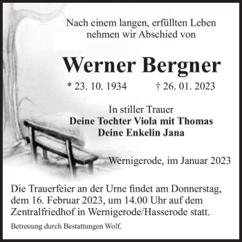 Traueranzeige von Werner Bergner  von Magdeburger Volksstimme