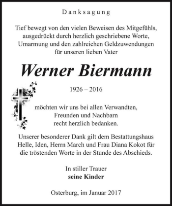 Traueranzeige von Werner Biermann  von Magdeburger Volksstimme