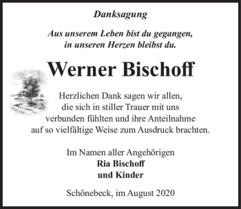 Traueranzeige von Werner Bischoff  von Magdeburger Volksstimme