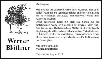 Traueranzeige von Werner Blöthner  von Magdeburger Volksstimme
