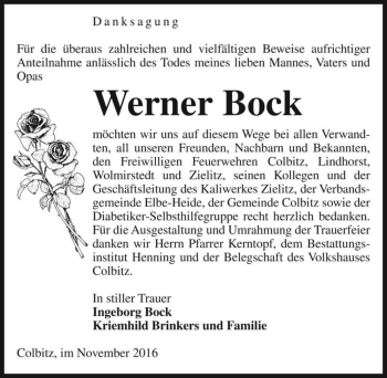 Traueranzeige von Werner Bock  von Magdeburger Volksstimme