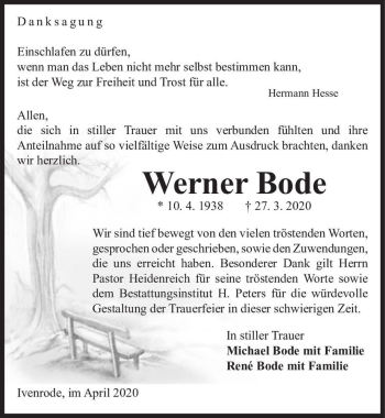 Traueranzeige von Werner Bode  von Magdeburger Volksstimme