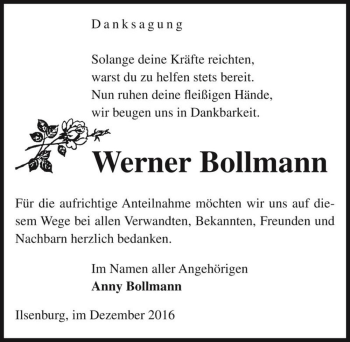 Traueranzeige von Werner Bollmann  von Magdeburger Volksstimme