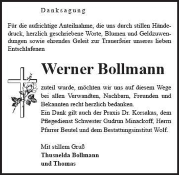 Traueranzeige von Werner Bollmann  von Magdeburger Volksstimme