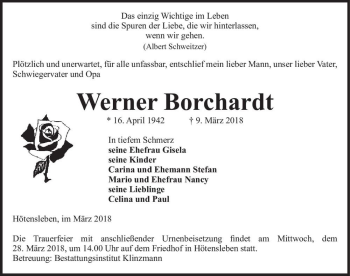 Traueranzeige von Werner Borchardt  von Magdeburger Volksstimme
