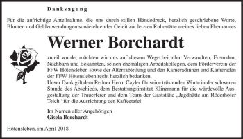 Traueranzeige von Werner Borchardt  von Magdeburger Volksstimme