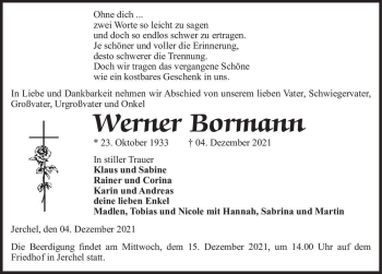 Traueranzeige von Werner Bormann  von Magdeburger Volksstimme