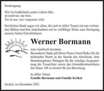 Traueranzeige von Werner Bormann  von Magdeburger Volksstimme