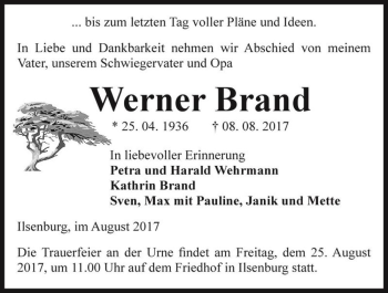 Traueranzeige von Werner Brand  von Magdeburger Volksstimme