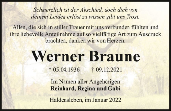Traueranzeige von Werner Braune  von Magdeburger Volksstimme