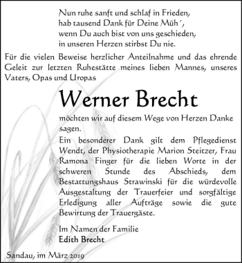 Traueranzeige von Werner Brecht  von Magdeburger Volksstimme