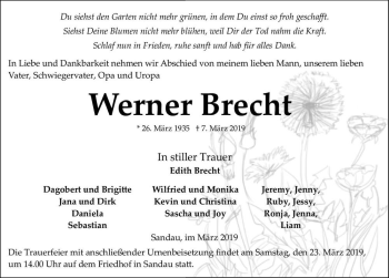 Traueranzeige von Werner Brecht  von Magdeburger Volksstimme