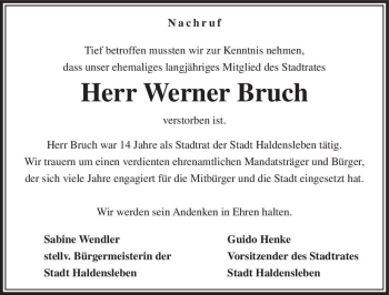 Traueranzeige von Werner Bruch  von Magdeburger Volksstimme