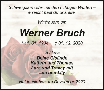 Traueranzeige von Werner Bruch  von Magdeburger Volksstimme