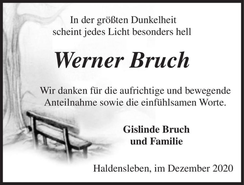  Traueranzeige für Werner Bruch  vom 19.12.2020 aus Magdeburger Volksstimme