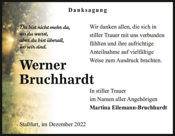 Traueranzeige von Werner Bruchhardt  von Magdeburger Volksstimme