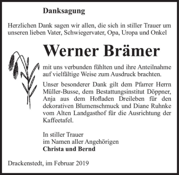 Traueranzeige von Werner Brämer  von Magdeburger Volksstimme