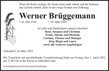 Traueranzeige von Werner Brüggemann  von Magdeburger Volksstimme