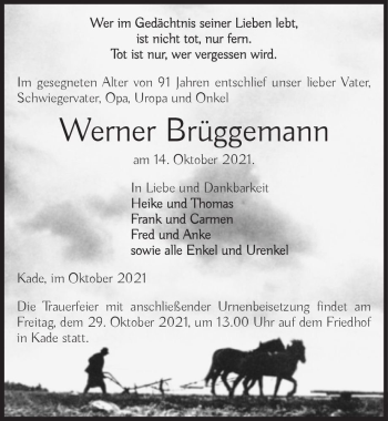 Traueranzeige von Werner Brüggemann  von Magdeburger Volksstimme