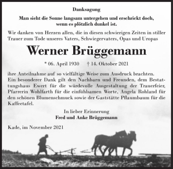 Traueranzeige von Werner Brüggemann  von Magdeburger Volksstimme