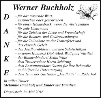 Traueranzeige von Werner Buchholz  von Magdeburger Volksstimme