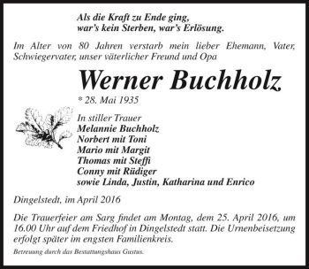 Traueranzeige von Werner Buchholz  von Magdeburger Volksstimme