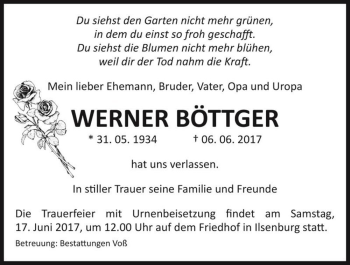Traueranzeige von Werner Böttger  von Magdeburger Volksstimme