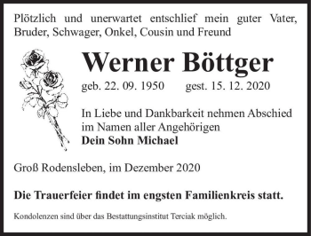 Traueranzeige von Werner Böttger  von Magdeburger Volksstimme