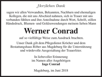 Traueranzeige von Werner Conrad  von Magdeburger Volksstimme