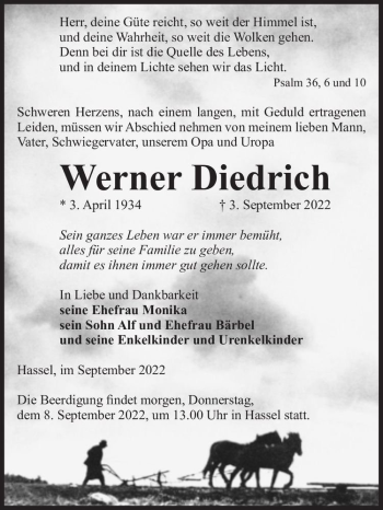 Traueranzeige von Werner Diedrich  von Magdeburger Volksstimme