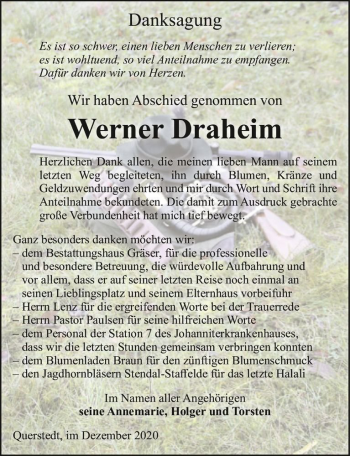 Traueranzeige von Werner Draheim  von Magdeburger Volksstimme
