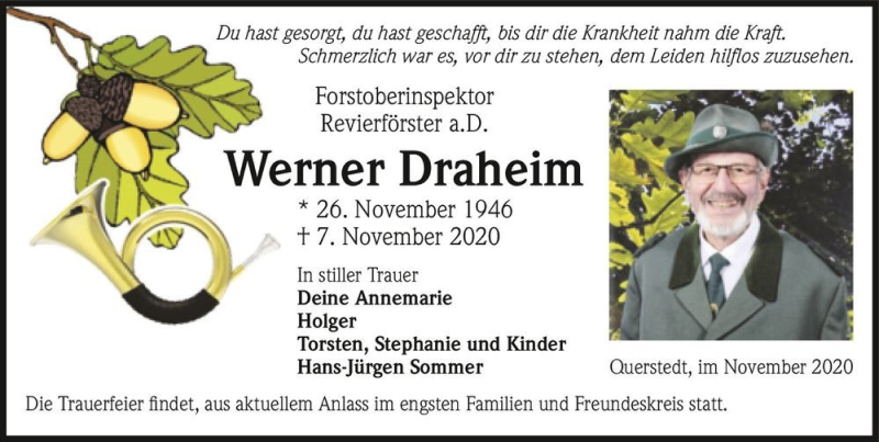  Traueranzeige für Werner Draheim  vom 14.11.2020 aus Magdeburger Volksstimme