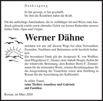 Traueranzeige von Werner Dähne  von Magdeburger Volksstimme