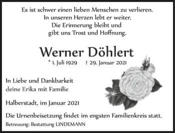 Traueranzeige von Werner Döhlert  von Magdeburger Volksstimme