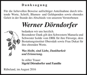 Traueranzeige von Werner Dörndorfer  von Magdeburger Volksstimme