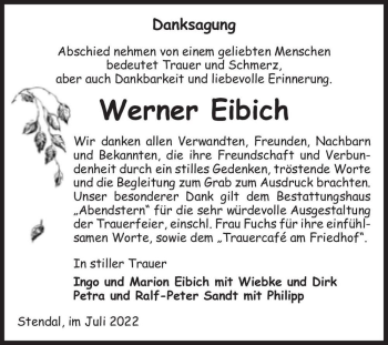 Traueranzeige von Werner Eibich  von Magdeburger Volksstimme