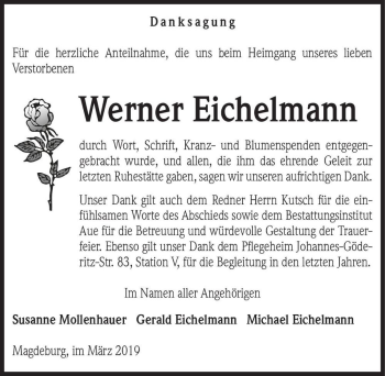 Traueranzeige von Werner Eichelmann  von Magdeburger Volksstimme