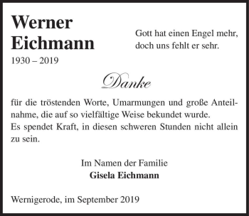 Traueranzeige von Werner Eichmann  von Magdeburger Volksstimme
