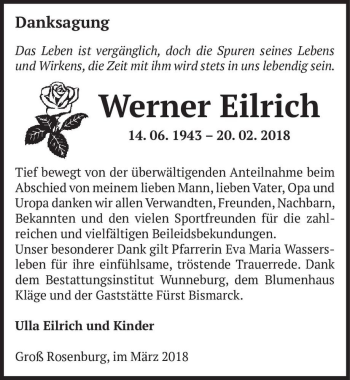 Traueranzeige von Werner Eilrich  von Magdeburger Volksstimme