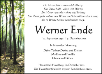 Traueranzeige von Werner Ende  von Magdeburger Volksstimme
