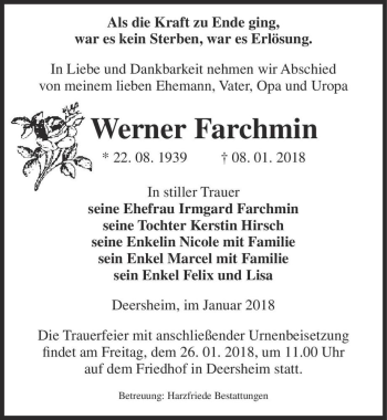 Traueranzeige von Werner Farchmin  von Magdeburger Volksstimme