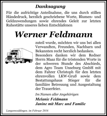 Traueranzeige von Werner Feldmann  von Magdeburger Volksstimme