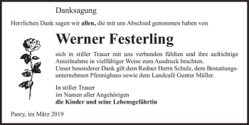 Traueranzeige von Werner Festerling  von Magdeburger Volksstimme