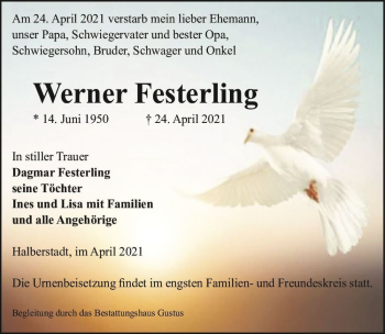 Traueranzeige von Werner Festerling  von Magdeburger Volksstimme
