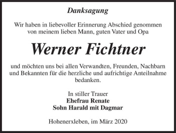 Traueranzeige von Werner Fichtner  von Magdeburger Volksstimme