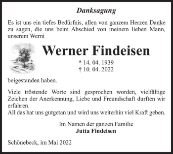 Traueranzeige von Werner Findeisen  von Magdeburger Volksstimme