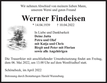Traueranzeige von Werner Findeisen  von Magdeburger Volksstimme