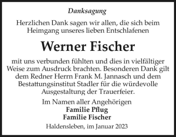 Traueranzeige von Werner Fischer  von Magdeburger Volksstimme