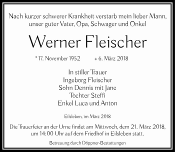 Traueranzeige von Werner Fleischer  von Magdeburger Volksstimme