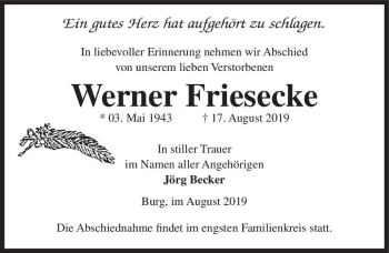Traueranzeige von Werner Friesecke  von Magdeburger Volksstimme